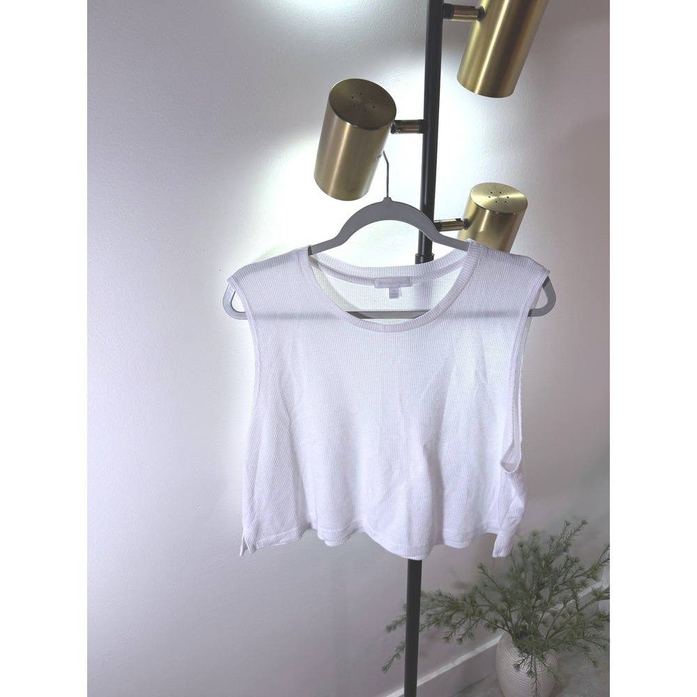 Beyond Yoga tank crop waffle knit white minimalist activewear yoga running XL ec